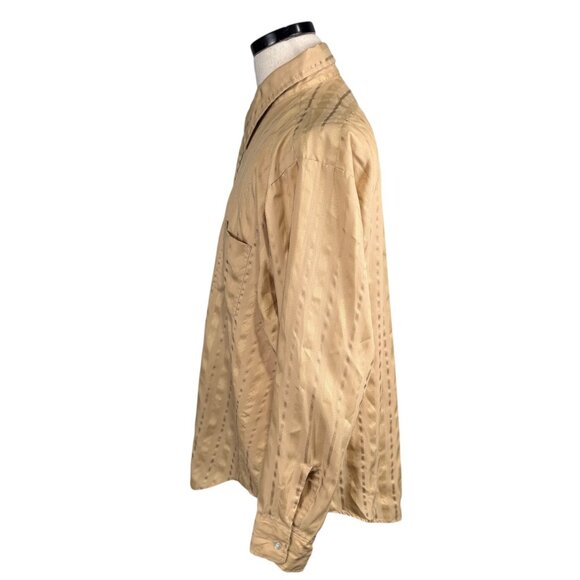 Vintage Mens Button-Down Shirt 17.5-34 Geometric Pattern Beige Long Sleeve 70's - Picture 2 of 10